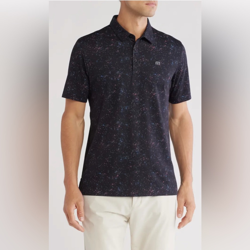 Travis Mathew Black Splatter Print Polo NWOT